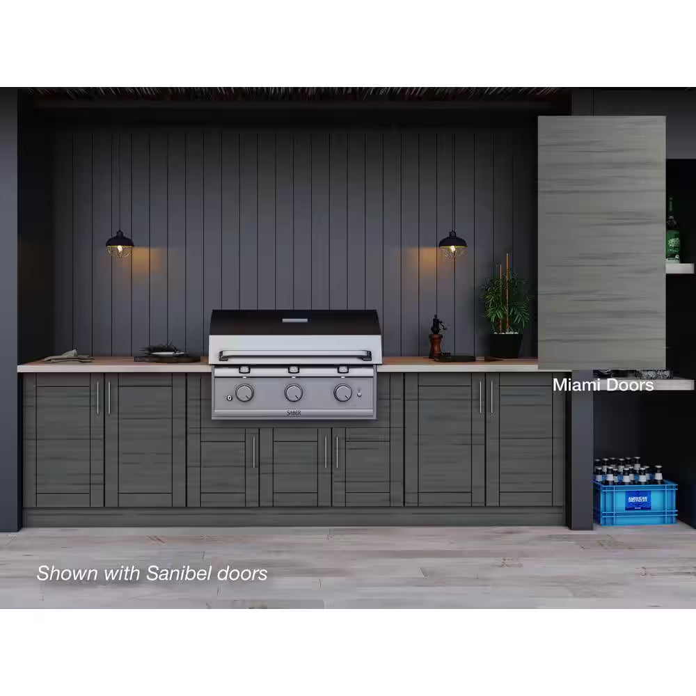 Miami Dark Ash 17-Piece 121.25 In. X 34.5 In. X 28 In. Outdoor Kitchen Cabinet Island Set