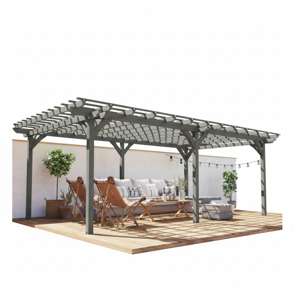 12' X 20' Wooden Pergola Grape Trellis, Outdoor Gazebo for Garden, Patio, Backyard, Deck, Gray