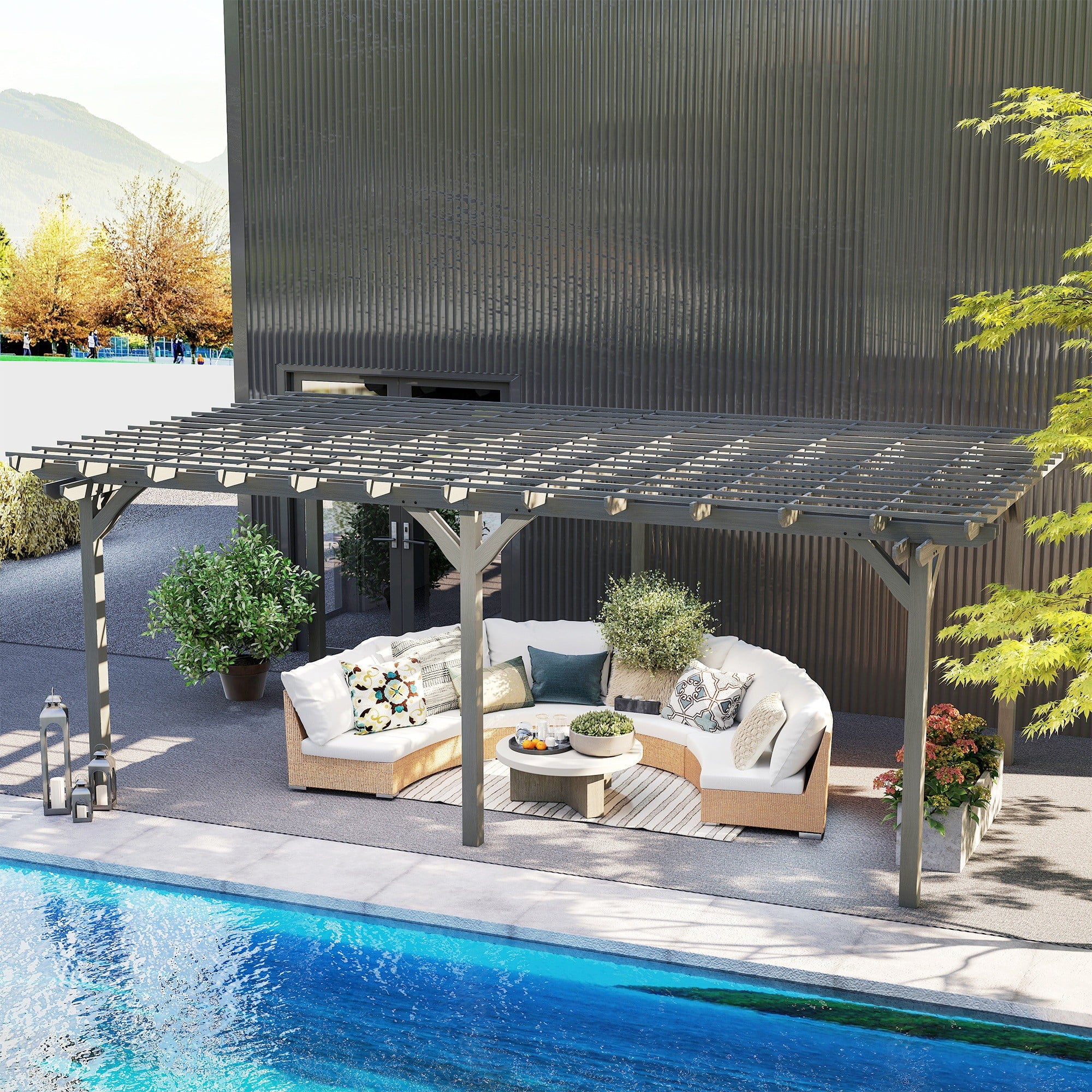 12' X 20' Wooden Pergola Grape Trellis, Outdoor Gazebo for Garden, Patio, Backyard, Deck, Gray