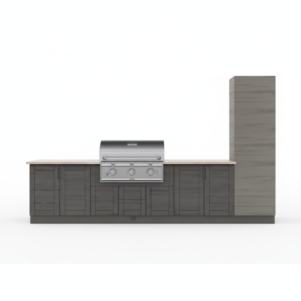 Miami Dark Ash 17-Piece 121.25 In. X 34.5 In. X 28 In. Outdoor Kitchen Cabinet Island Set