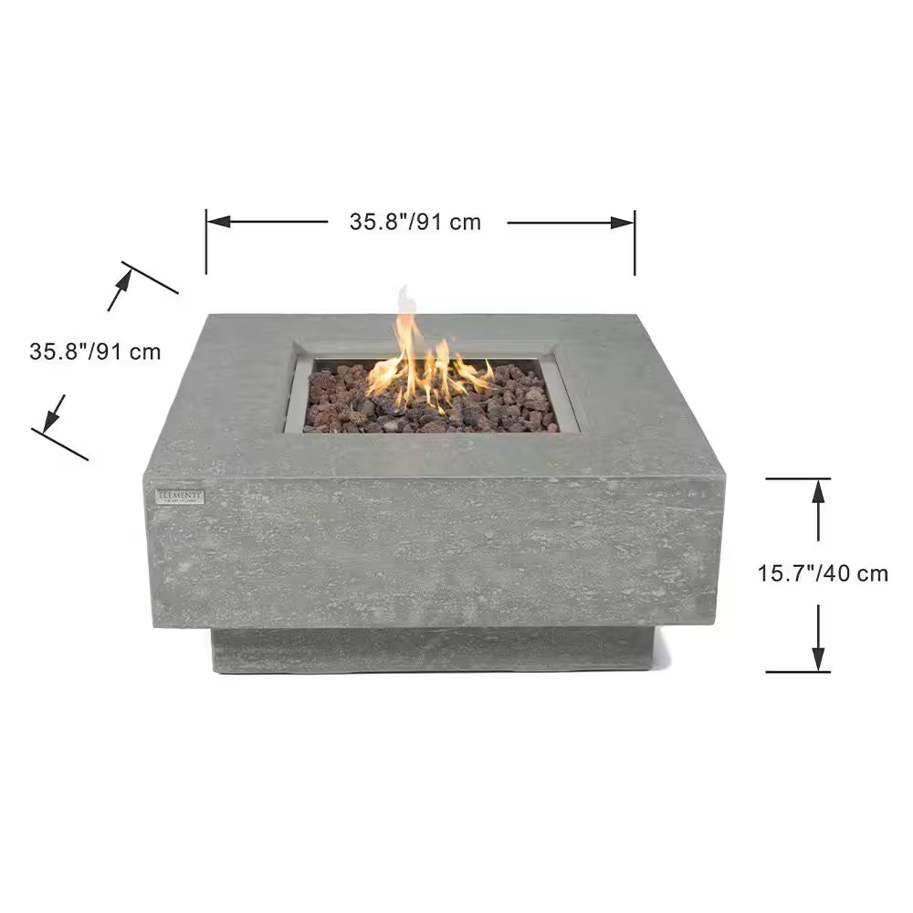 Manhattan Outdoor Fire Pit 36 In. X 36 In. Square Concrete Propane Fire Table with Lava Rocks and Cover
