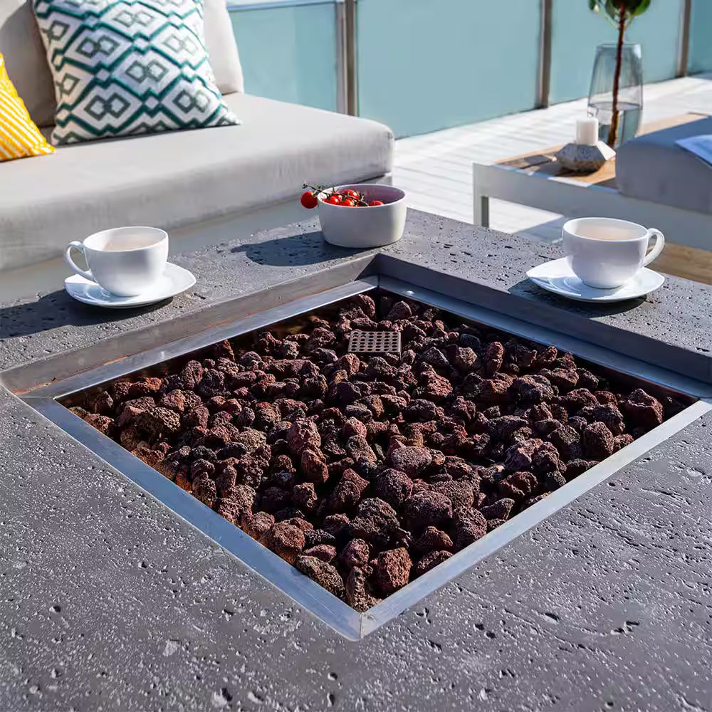 Manhattan Outdoor Fire Pit 36 In. X 36 In. Square Concrete Propane Fire Table with Lava Rocks and Cover