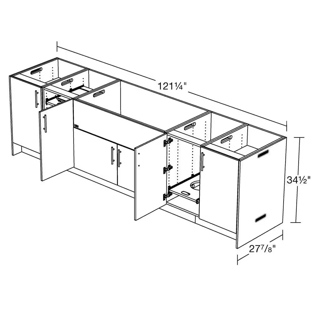 Miami Dark Ash 17-Piece 121.25 In. X 34.5 In. X 28 In. Outdoor Kitchen Cabinet Island Set